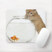Kitten die op een goudvis probeert te komen muismat (Met muis)