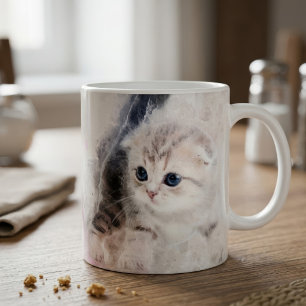 Kitten die speelt met een roze garen bal aquarel koffiemok