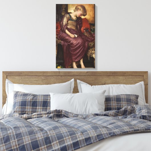 Kitten (door Frederic Leighton) Canvas Afdruk (Insitu (Slaapkamer))