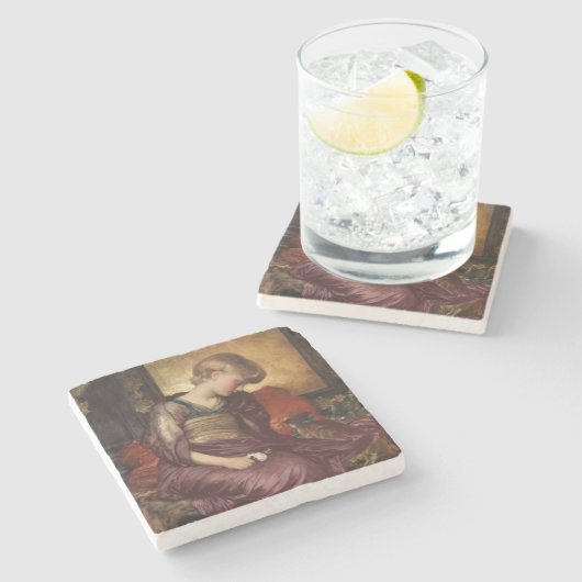 Kitten (door Frederic Leighton) Stenen Onderzetter (Zijkant)