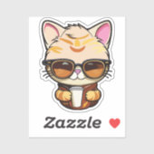 kitten drinking coffee sticker (Vel)