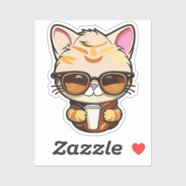 kitten drinking coffee sticker