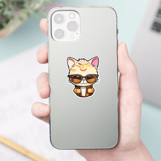 kitten drinking coffee sticker (Telefoon)