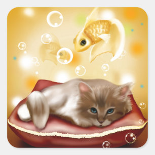 Kitten dromen vierkante sticker