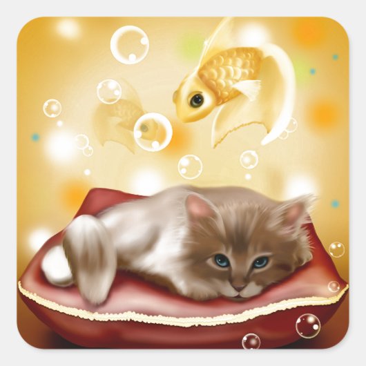 Kitten dromen vierkante sticker (Voorkant)