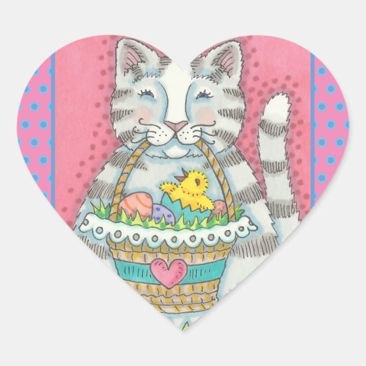 KITTEN & EASTER EGG BASKET, CAT-STICKERS — Databla Hart Sticker (Voorkant)