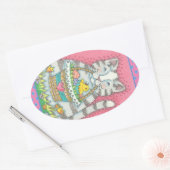 KITTEN & EASTER EGG BASKET, CAT-STICKERS — Databla Ovale Sticker (Envelop)
