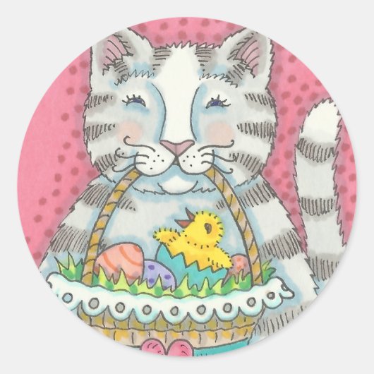 KITTEN & EASTER EGG BASKET, CAT-STICKERS — Databla Ronde Sticker (Voorkant)