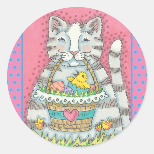 KITTEN & EASTER EGG BASKET, CAT-STICKERS — Databla Ronde Sticker (Voorkant)