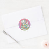 KITTEN & EASTER EGG BASKET, CAT-STICKERS — Databla Ronde Sticker (Envelop)