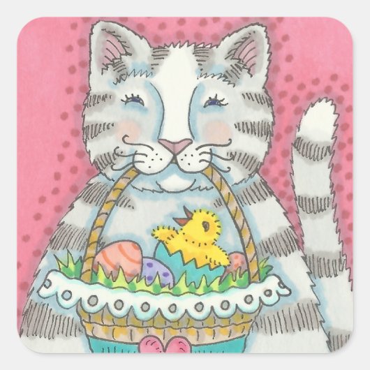 KITTEN & EASTER EGG BASKET, CAT-STICKERS — Databla Vierkante Sticker (Voorkant)
