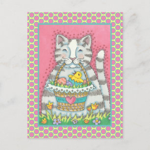 KITTEN & EASTER EGG BASKET, KATTE CAT-HOLIDATIE BRIEFKAART