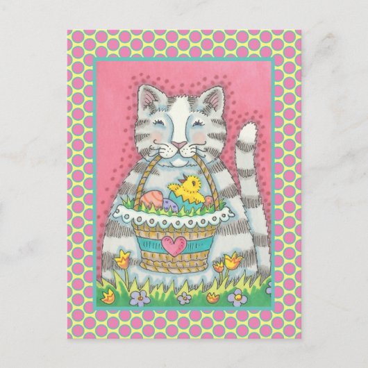 KITTEN & EASTER EGG BASKET, KATTE CAT-HOLIDATIE BRIEFKAART (Voorkant)