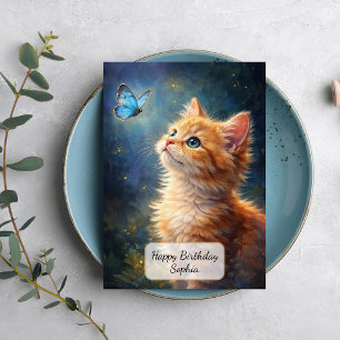 Kitten en blauwe vlinder kaart