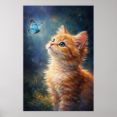 Kitten en Blauwe Vlinder Poster (Voorkant)