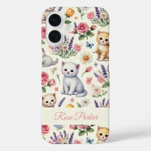  Kitten en Bloemen Telefoonhoes iPhone 16 Hoesje