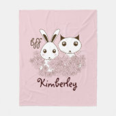Kitten en Bunny Dierenvrienden Roze Kinder Meisjes Fleece Deken (Voorkant)
