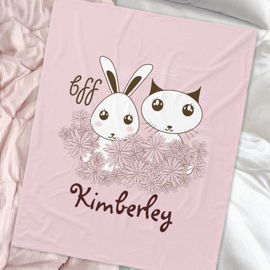 Kitten en Bunny Dierenvrienden Roze Kinder Meisjes Fleece Deken