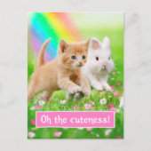 Kitten en Bunny met regenboog Briefkaart (Voorkant)