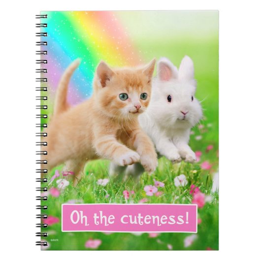 Kitten en Bunny met regenboog Notitieboek (Voorkant)