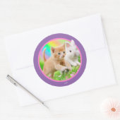Kitten en Bunny met regenboog Ronde Sticker (Envelop)