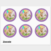 Kitten en Bunny met regenboog Ronde Sticker (Vel)