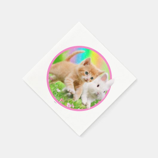Kitten en Bunny met regenboog Servetten (Hoek)
