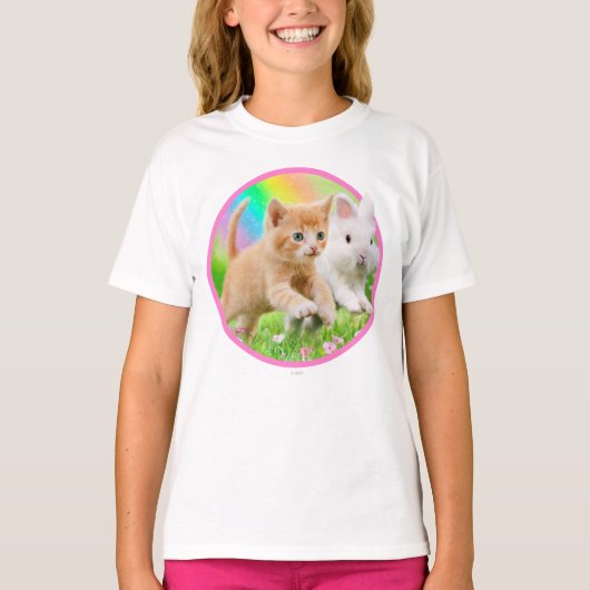 Kitten en Bunny met regenboog T-shirt (Voorkant)