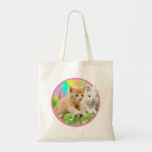 Kitten en Bunny met regenboog Tote Bag