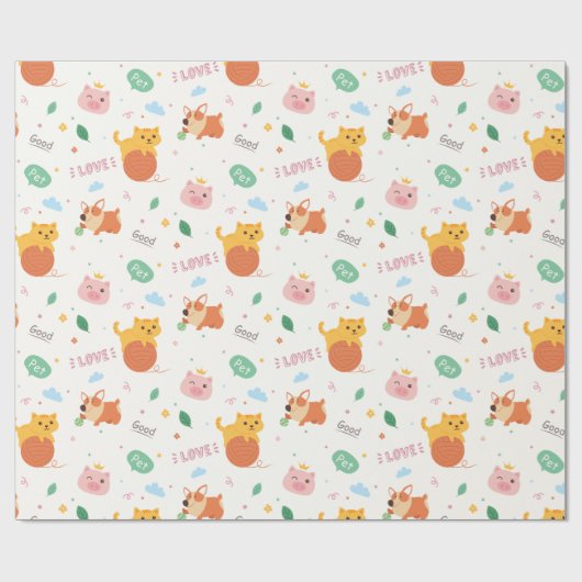 Kitten en Corgi Puppy Cadeaupapier (Vlak)