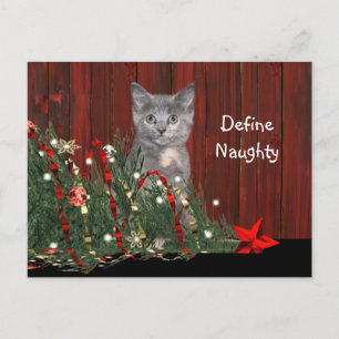 Kitten en dode kerstboom feestdagenkaart