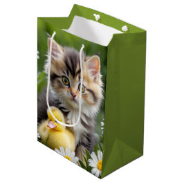 Kitten en eendje in madeliefjes medium cadeauzakje