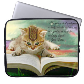 Kitten en Funny Jane Austen Quote Laptop Hoesje Laptop Sleeve