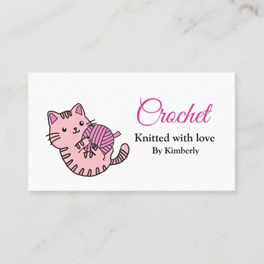 Kitten en garen gehaakte visitekaartje (Voorkant)