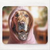 Kitten en Golden Retriever in een roze hoodie Muismat (Voorkant)