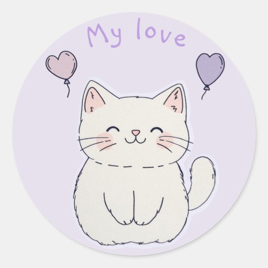 Kitten en harten, gepersonaliseerd ronde sticker (Voorkant)