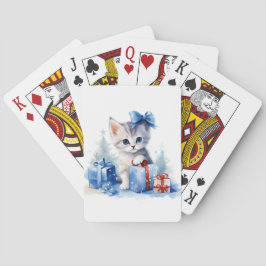 Kitten en kerstcadeaus pokerkaarten
