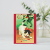Kitten en Kerstmis Holly Briefkaart (Staand voorkant)