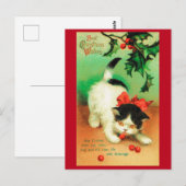 Kitten en Kerstmis Holly Briefkaart (Voorkant / Achterkant)
