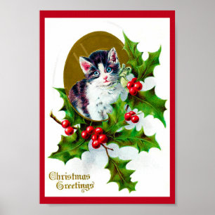 Kitten en Kerstmis Holly Poster