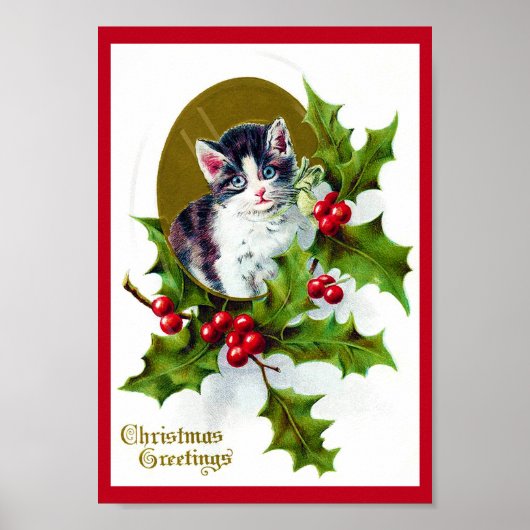 Kitten en Kerstmis Holly Poster (Voorkant)