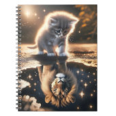 Kitten en Leeuw Puddle Reflectie Notitieboek (Voorkant)