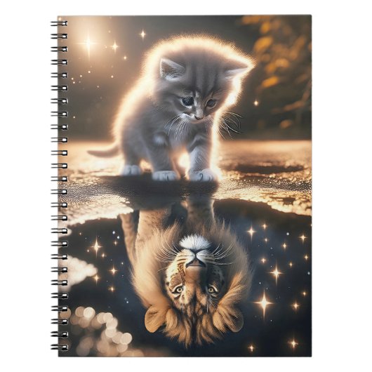Kitten en Leeuw Puddle Reflectie Notitieboek (Voorkant)