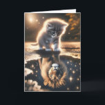 Kitten en Leeuw Verjaardag Kaart<br><div class="desc">Kitten op zoek naar een regenplas en ziet een leeuw. Alle tekst kan worden bewerkt.</div>