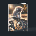 Kitten en Leeuw Verjaardag Kaart<br><div class="desc">Kitten op zoek naar een regenplas en ziet een leeuw. Alle tekst kan worden bewerkt.</div>