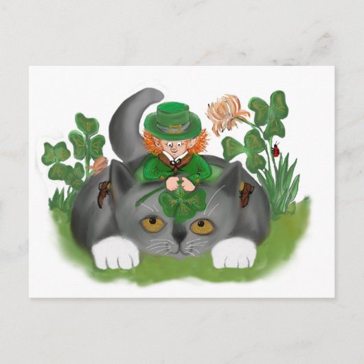 Kitten en Leprechaun vinden een vier lef-klaver Briefkaart (Voorkant)