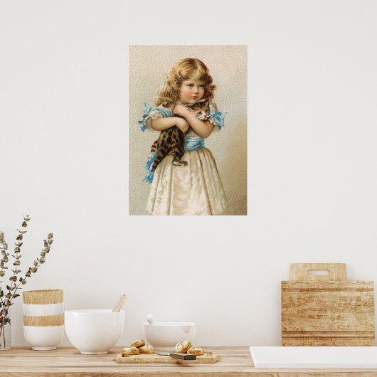  Kitten en meisje Poster (Keuken)
