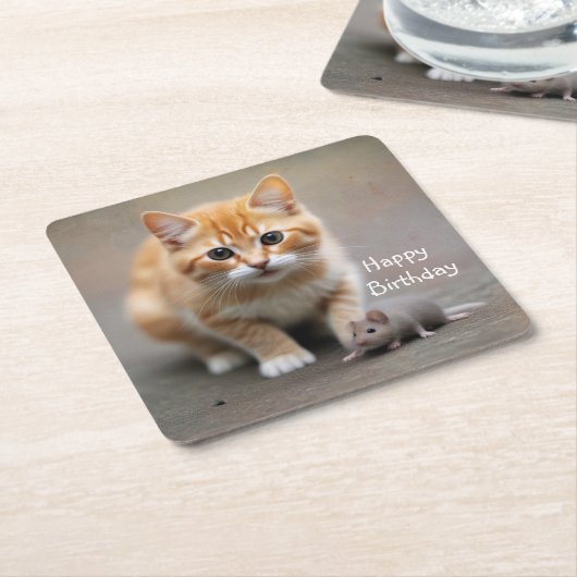 Kitten en muis kartonnen onderzetters (Schuin)