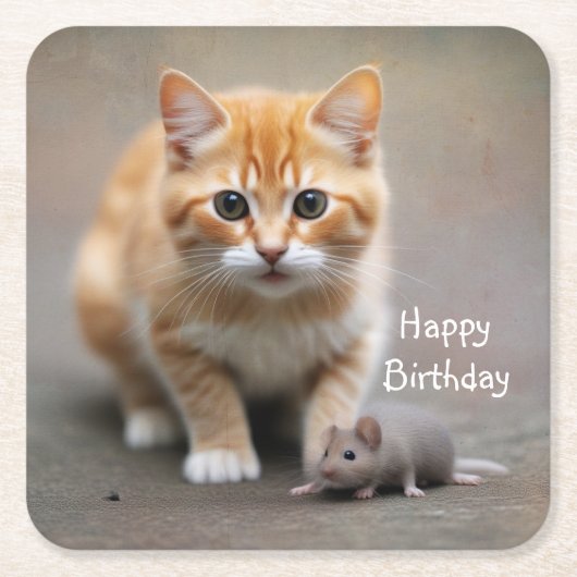 Kitten en muis kartonnen onderzetters (Voorkant)