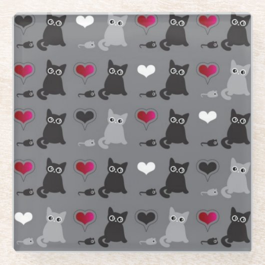 kitten en muizen glazen onderzetter (Voorkant)